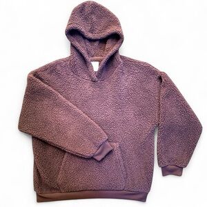 American Eagle Women’s Sherpa Hoodie Mauve Purple Fuzzy Plush Pullover Large